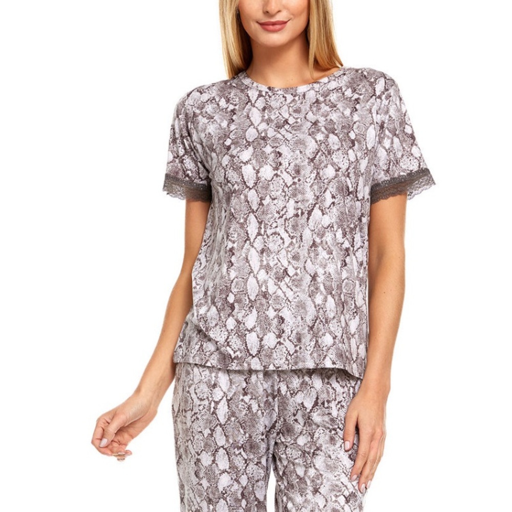 Flora by Flora Nikrooz Grey Shania Snake-Embossed Pajama Top Size Small